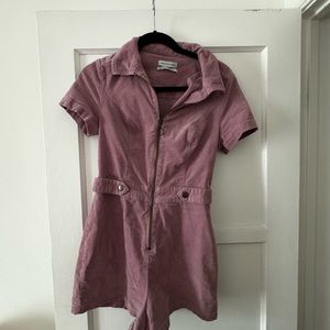 uo tyson zip front romper in purple